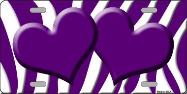 LP-2934 Purple White Zebra Print With Purple Centered Hearts Novelty License Plate
