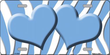 LP-2936 Light Blue White Zebra Print With Light Blue Centered Hearts Novelty License Plate