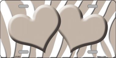 LP-2937 Tan White Zebra Print With Tan Centered Hearts Novelty License Plate