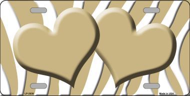 LP-2938 Gold White Zebra Print With Gold Centered Hearts Novelty License Plate