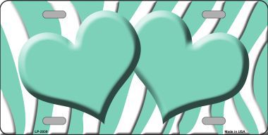 LP-2939 Mint White Zebra Print With Mint Centered Hearts Novelty License Plate
