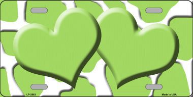 LP-2963 Lime Green White Giraffe Print With Lime Green Centered Hearts Novelty License Plate