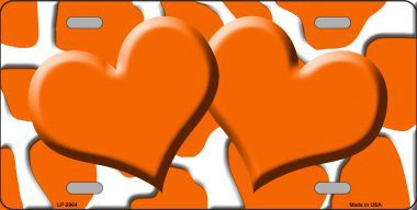 LP-2964 Orange White Giraffe Print With Orange Centered Hearts Novelty License Plate