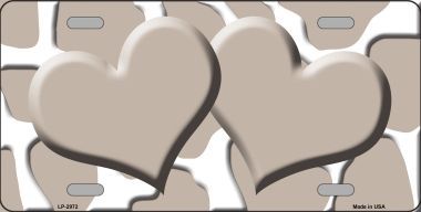 LP-2972 Tan White Giraffe Print With Tan Centered Hearts Novelty License Plate
