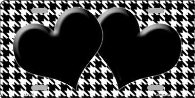White Black Houndstooth With Black Center Hearts Metal Novelty License Plate