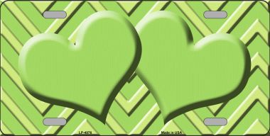 LP-4976 Lime Green Lighter Lime Green Heart Chevron Monochromatic Metal Novelty License Plate