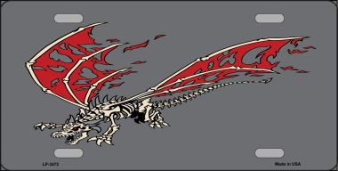 LP-3472 Flying Dragon Skull Offset Metal Novelty License Plate