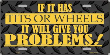 LP-370 Tits Or Wheels Metal Novelty License Plate
