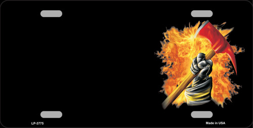 Picture of Smart Blonde LP-3775 Firefighter Flaming Ax Offset Metal Novelty License Plate