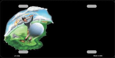 LP-3798 Golfer Golf ball Offset Metal Novelty License Plate