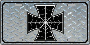 LP-3812 Maltese Cross Spider Web Metal Novelty License Plate