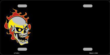 LP-3814 Flaming Skull Offset Metal Novelty License Plate