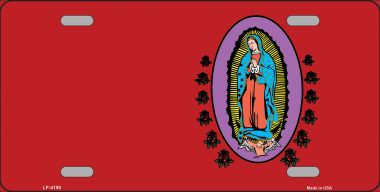 LP-4190 Virgin Mary Red Background Metal Novelty License Plate