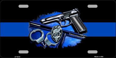 LP-4218 Thin Blue Line Badge Metal Novelty License Plate