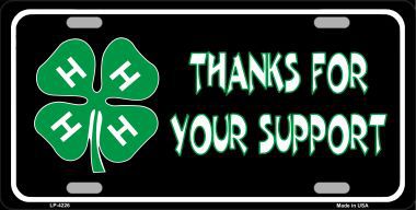 LP-4226 Thanks For Your Support 4-H Metal Novelty License Plate