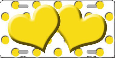 LP-4243 Yellow White Polka Dot Print With Yellow Centered Hearts Novelty License Plate