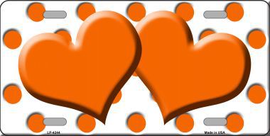 LP-4244 Orange White Polka Dot Print With Orange Centered Hearts Novelty License Plate