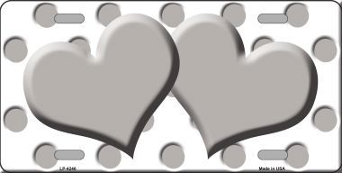 LP-4246 Grey White Polka Dot Print With Grey Centered Hearts Novelty License Plate