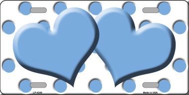 LP-4249 Light Blue White Polka Dot Print With Light Blue Centered Hearts Novelty License Plate
