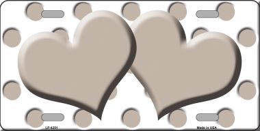 LP-4251 Tan White Polka Dot Print With Tan Centered Hearts Novelty License Plate