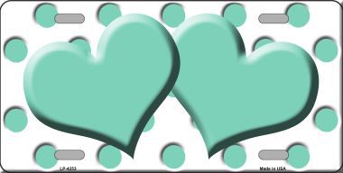 LP-4253 Mint White Polka Dot Print With Mint Centered Hearts Novelty License Plate