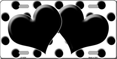 LP-4254 Black White Polka Dot Print With Black Centered Hearts Novelty License Plate