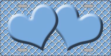 LP-4336 Light Blue White Quatrefoil Light Blue Center Hearts Metal Novelty License Plate