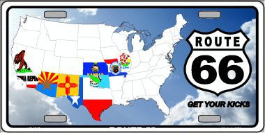 LP-4347 Route 66 8 Flags Clouds Metal Novelty License Plate