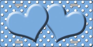 LP-4390 Light Blue White Polka Dot Center Hearts Metal Novelty License Plate