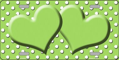 LP-4391 Lime Green White Polka Dot Center Hearts Metal Novelty License Plate