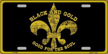 LP-4465 Saints Fleur De Lis Black Gold Metal Novelty License Plate