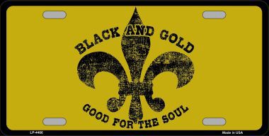 LP-4466 Saints Fleur De Lis Black Gold Metal Novelty License Plate