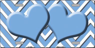 LP-4492 Light Blue White Chevron Light Blue Center Hearts Metal Novelty License Plate