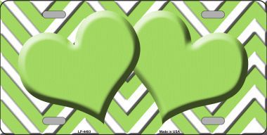Picture of Smart Blonde LP-4493 Lime Green White Chevron Lime Green Center Hearts Metal Novelty License Plate