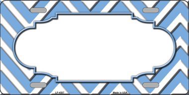 LP-4507 Light Blue White Chevron Center Scallop Metal Novelty License Plate