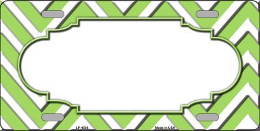 Picture of Smart Blonde LP-4508 Lime Green White Chevron Center Scallop Metal Novelty License Plate