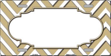 Picture of Smart Blonde LP-4510 Gold White Chevron Center Scallop Metal Novelty License Plate