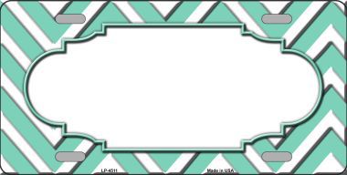 Picture of Smart Blonde LP-4511 Mint White Chevron Center Scallop Metal Novelty License Plate