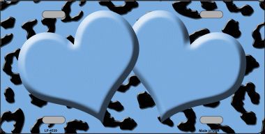 LP-4539 Light Blue Black Cheetah With Light Blue Center Hearts Metal Novelty License Plate