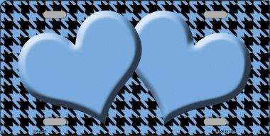 LP-4583 Light Blue Black Houndstooth With Light Blue Center Hearts Metal Novelty License Plate
