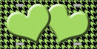 Picture of Smart Blonde LP-4584 Lime Green Black Houndstooth With Lime Green Center Hearts Metal Novelty License Plate