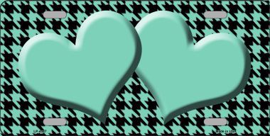 LP-4587 Mint Black Houndstooth With Mint Center Hearts Metal Novelty License Plate