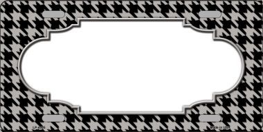 Grey Black Houndstooth With Scallop Center Metal Novelty License Plate