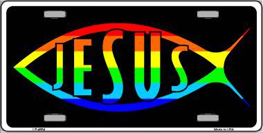 Jesus Fish Rainbow Metal Novelty License Plate