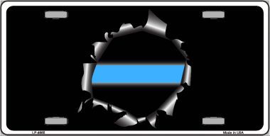 LP-4665 Bullet Hole Blue Line Metal Novelty License Plate