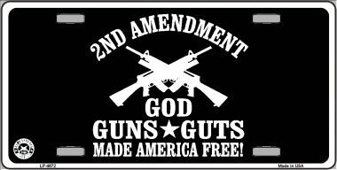 LP-4672 God- Guns- Guts Metal Novelty License Plate