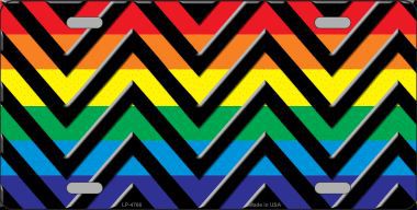 LP-4766 Rainbow Black Chevron Metal Novelty License Plate
