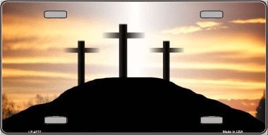 LP-4777 Three Crosses Sunset Metal Novelty License Plate