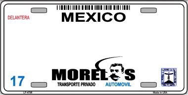 LP-4795 Morelos Mexico Novelty Background Metal License Plate