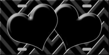 LP-4965 Black Light Black Chevron With Heart Center Monochromatic Metal Novelty License Plate